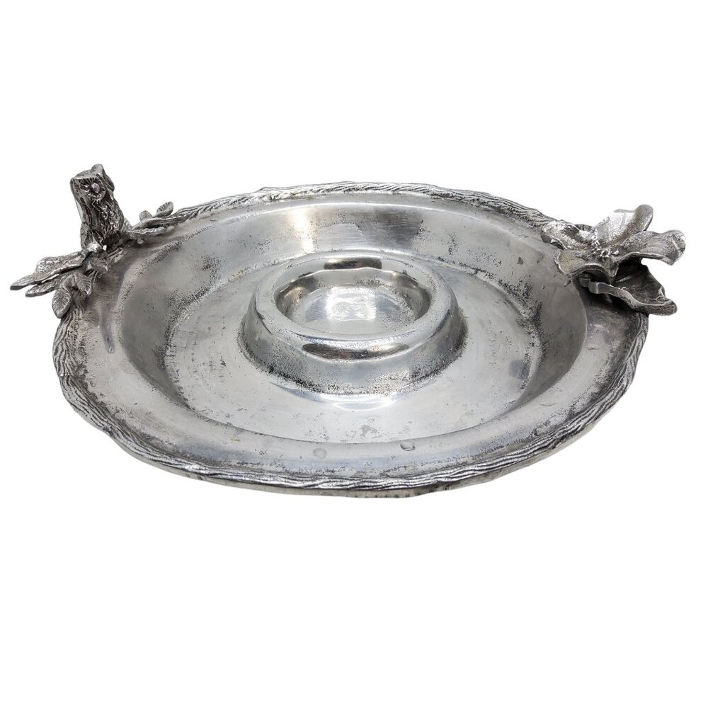 vintage antiqued metal owl/flower chip and dip tray